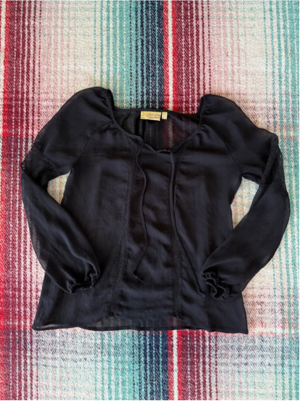 Vintage Y2K Women's Princess Vera Wang Black Sheer Lace Blouse XS